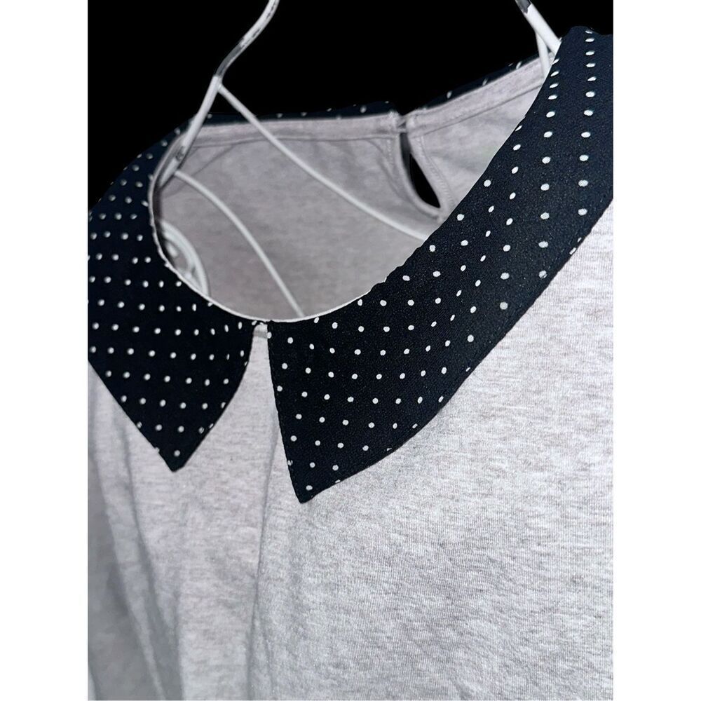 Beautiful Garnet Hill Knit Top Gray Polka Dot Collar 3/4 Long Sleeve SIZE medium - Picture 3 of 9